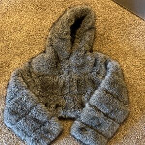 Faux Fur Gray Cropped Jacket